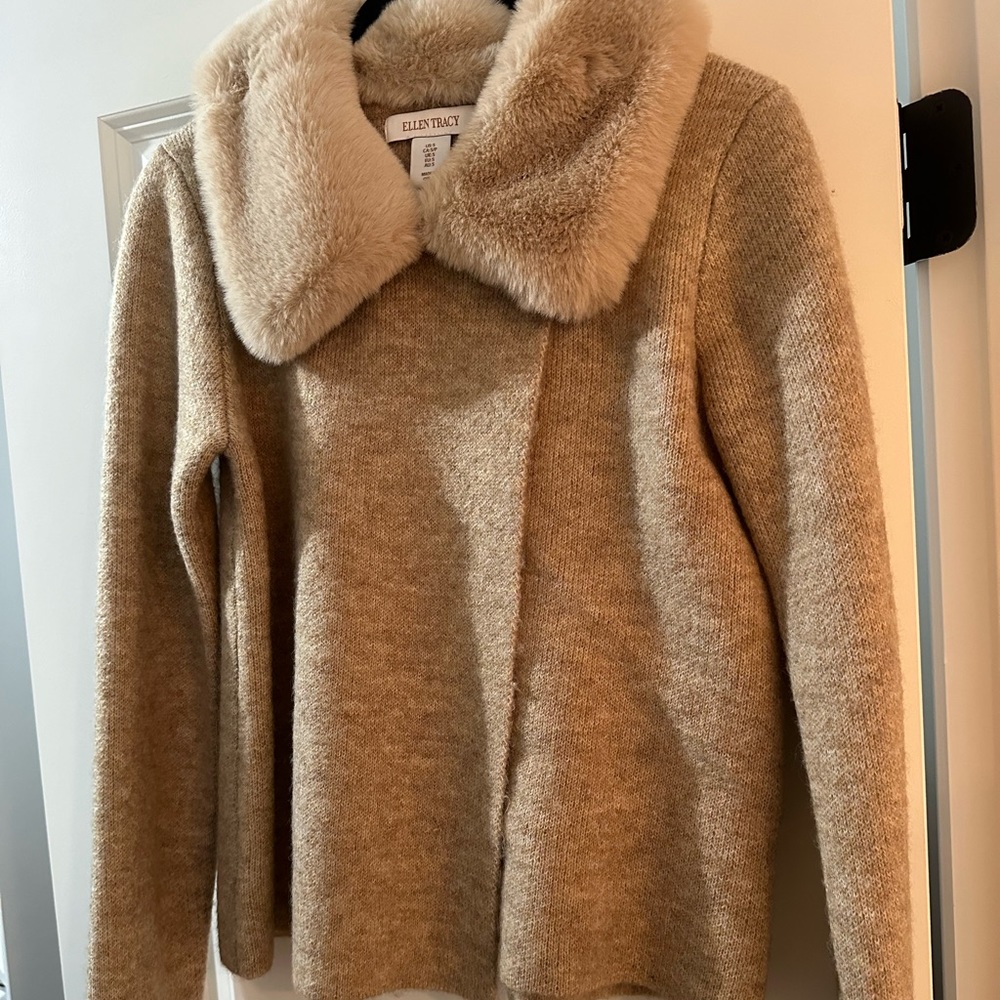 Ellen Tracy fur trimmed cardigan